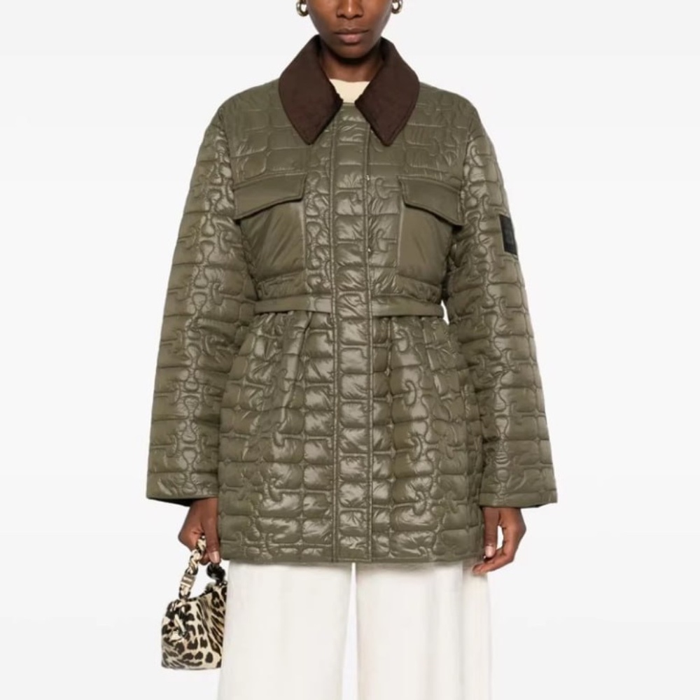 Ganni NWOT Quilt Midi Jacket Dark Green S